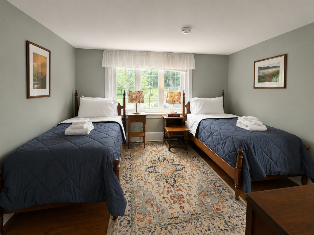 Twin Bedroom with Private Bathroom | Room 1 Storm King Lodge Room 1 features Two Twin Beds.